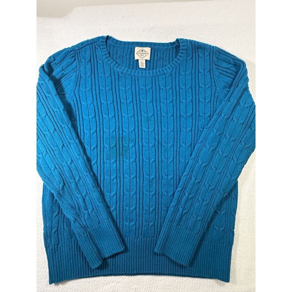 St. John's Bay Cable Knit Crew Neck Pullover Sweater Blue Cotton Nylon L
